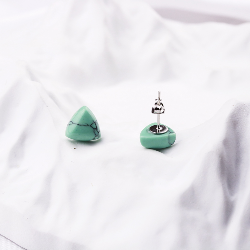 Natural Stone Triangle Stud Earrings Crystal Quartz Tiger Eye Amethyst Agate Stainless Steel Earring Jewlry for Women