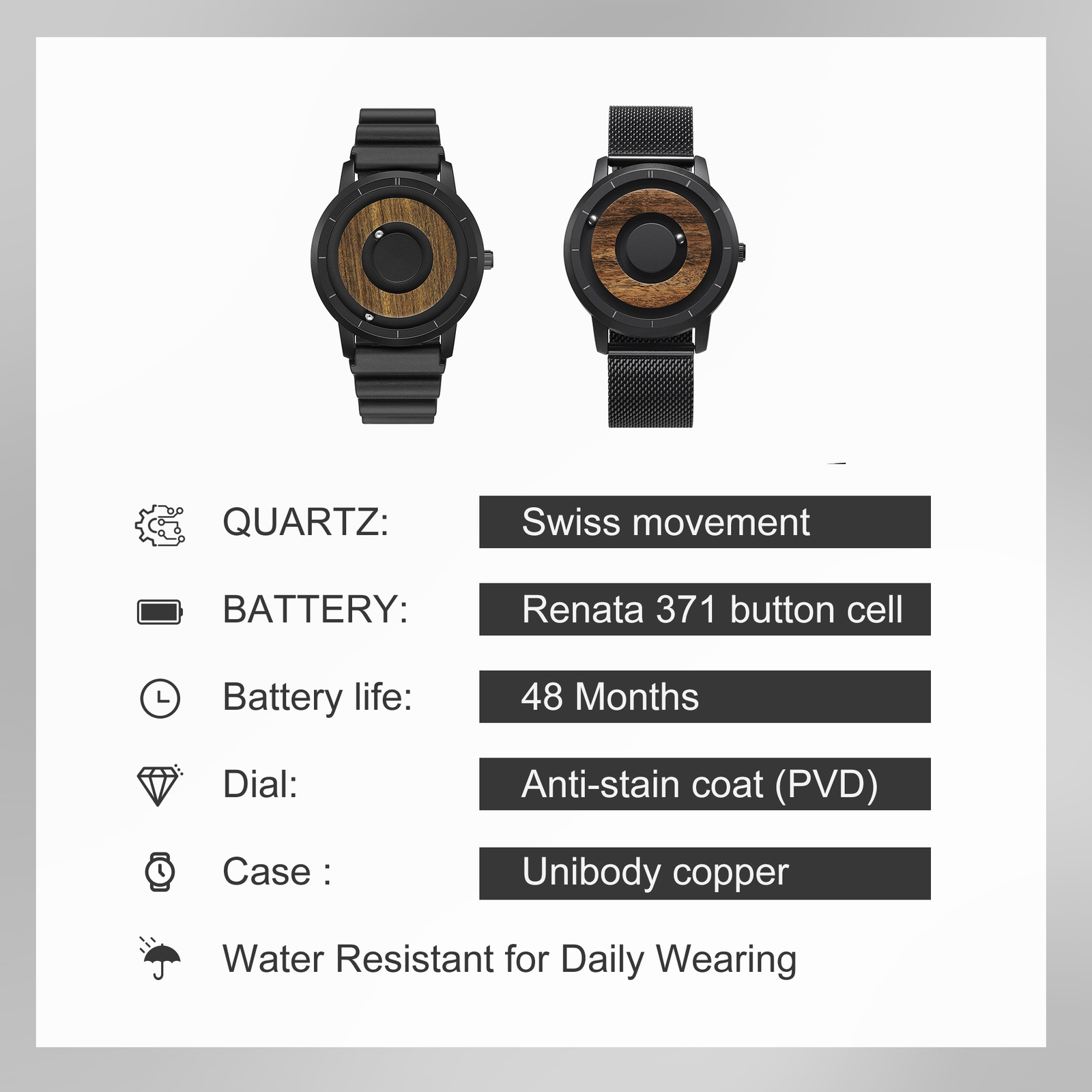 Wristwatches EUTOUR Original Magnetic Wooden Dial Fashion Casual Quartz Watch Simple Men s Stainless Steel Leather Strap 221128