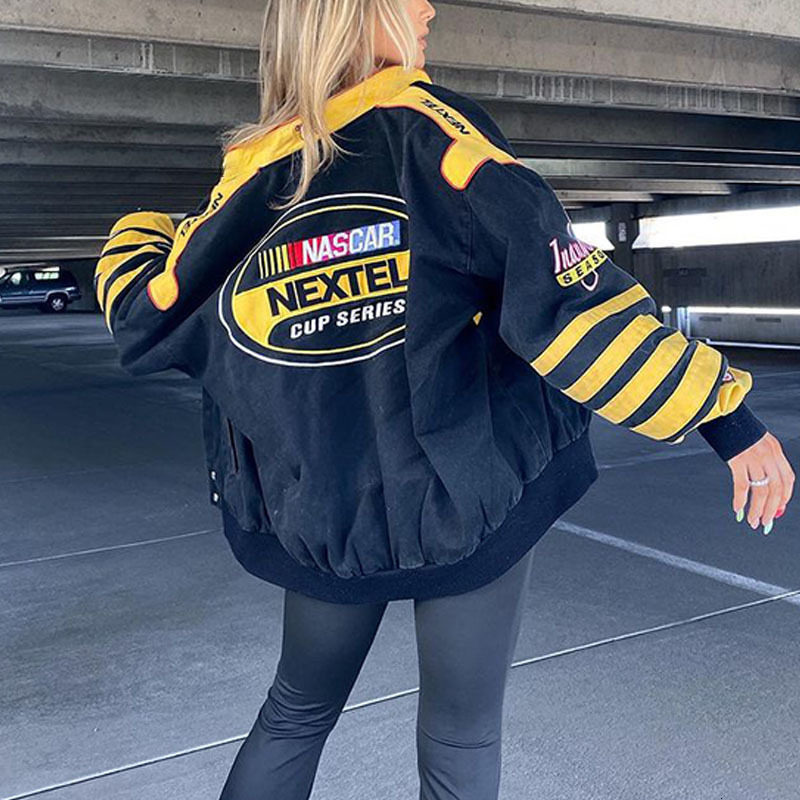 Wo Fashion Women's Racing Jacket Coat Red Printed Zipper Long Sleeve Vintage Sport Style Bomber Winter Top Clothes 221129