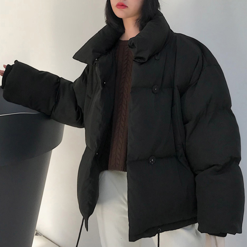 Women s Down Parka Stand Collar Solid Black White Short Coats Korean Style Winter Thickening Jackets Loose Female 221128