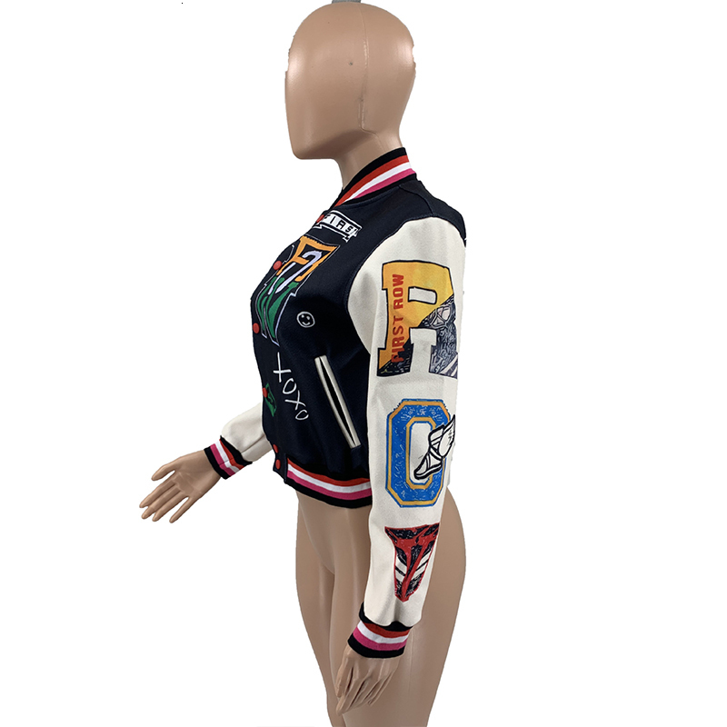 Wo Casual Varsity Baseball Letterman Jacket Racing Bomber Coat Fall Clothes Women Cropped Cyber Y2K Streetwear Wholesale 221129