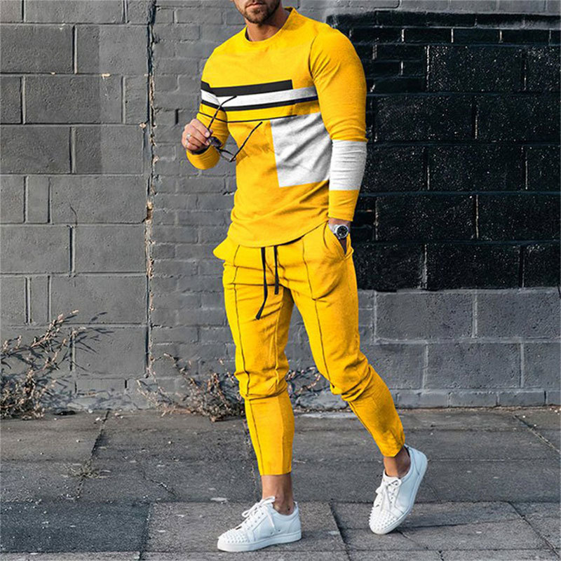 Men's Tracksuits Mens T-shirtstrousers Suit Stripe Spring Winter Gradient Graphic Printed Long-sleeve Man Outfit 2 Piece Set Oversize 221128