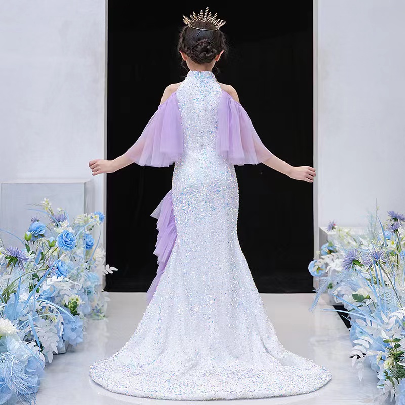 2023 White Flower Girls Dresses For Weddings Beauty Short Sleeves Mermaid Girl Birthday Party Dress Trumpet Little Girls Pageant Wear