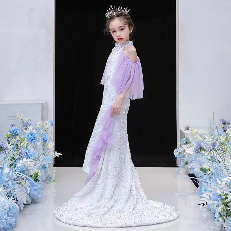 2023 White Flower Girls Dresses For Weddings Beauty Short Sleeves Mermaid Girl Birthday Party Dress Trumpet Little Girls Pageant Wear