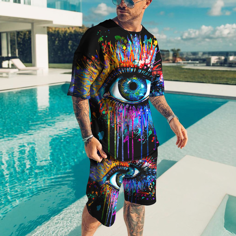 Men's Tracksuits est Oversized Clothes Vintage Tshirt Shorts Set Man Tracksuit Summer Ghost Face 3D Printed Men Outfits Casual 221129