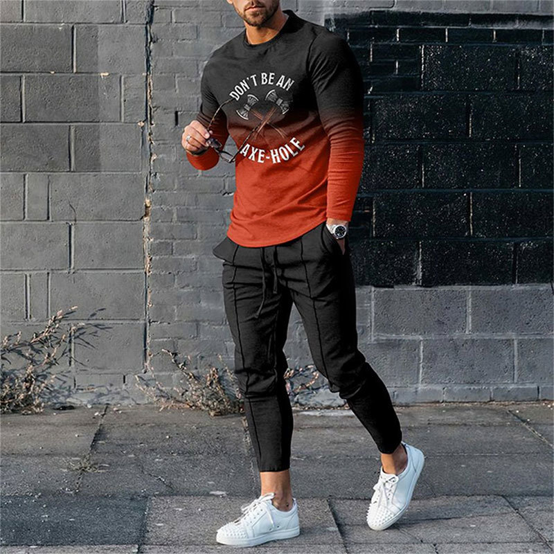 Men's Tracksuits Mens T-shirtstrousers Suit Stripe Spring Winter Gradient Graphic Printed Long-sleeve Man Outfit 2 Piece Set Oversize 221128