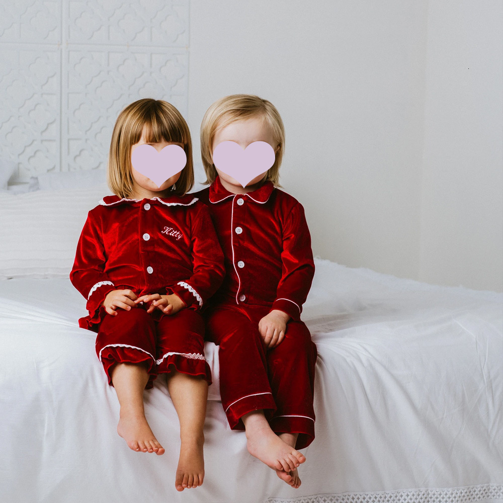 Pajamas Wholesale Baby Clothes Toddler Pajamas Red Green Velvet Kids Boys And Girls Family Matching Christmas Pyjamas 221129