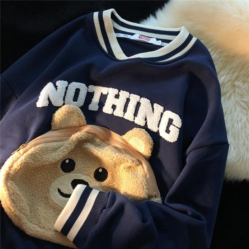 Women's Hoodies Sweatshirts Women Sweetshirt Autumn Winter Kawaii Hoodie Oversized Harajuku Embroidery Streetwear Zipper Big Pocket Pullover Top 