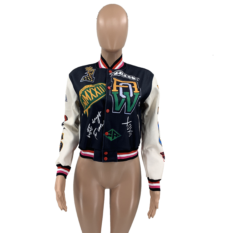 Wo Casual Varsity Baseball Letterman Jacket Racing Bomber Coat Fall Clothes Women Cropped Cyber Y2K Streetwear Wholesale 221129
