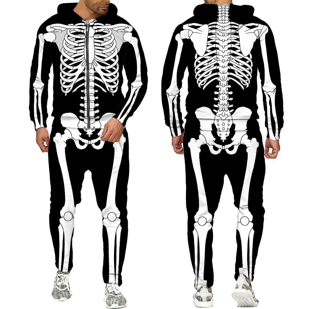 Men's Tracksuits Halloweeen Cosplay Skeleton Splanchna 3D All Over Print Zipper Men's Hoodie Pants 2 Pcs Set Streetwear Suits 221128