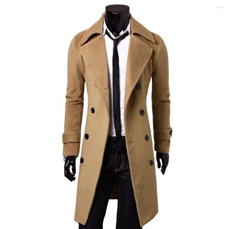 Men's Trench Coats Casual Men Jacket Autumn Winter Coat Turndown Collar Pockets Warm Pure Color