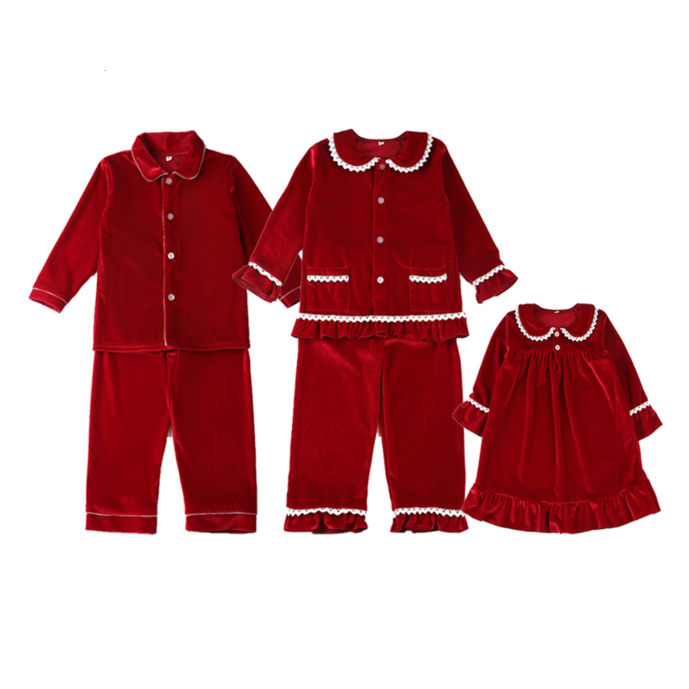 Pajamas Wholesale Baby Clothes Toddler Pajamas Red Green Velvet Kids Boys And Girls Family Matching Christmas Pyjamas 221129