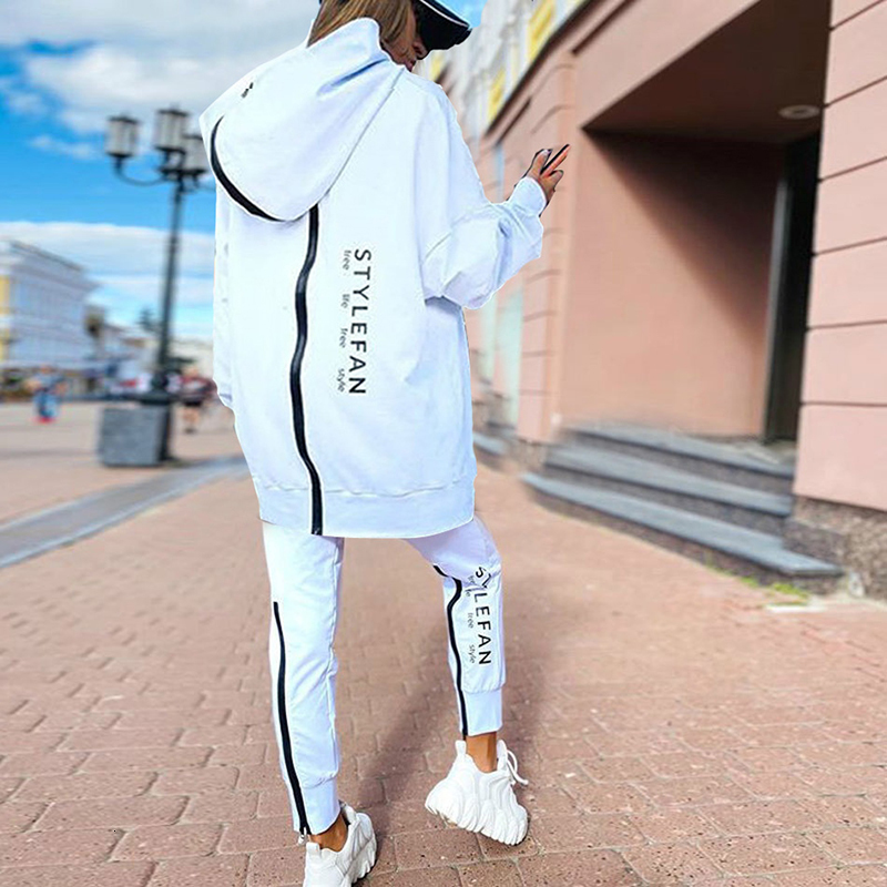 Women's Two Piece Pants Women's Tracksuit Streetwear Running Sportswear Backwards Zipper Long HoodiesLong Pant 2 Pice Set Autumn Winter Fema