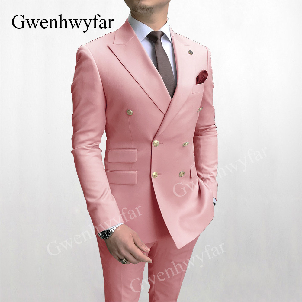 Men's Suits Blazers Gwenhwyfar Double Breasted Men Suit Burgundy Two Pieces Slim Fit High Quality Wedding Costume Party Prom Gold Button Male 221