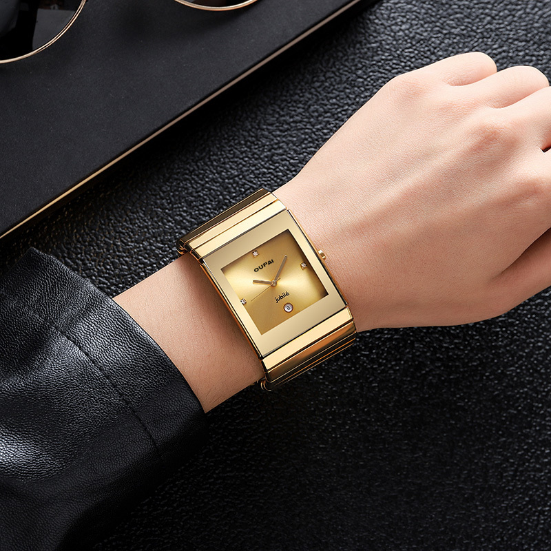 Wristwatches OUPAI Arrival Rectangle Business Watch Golden Pvd Cover Ceramic 35mm Large Size Ultra Thin Middle Aisa Style Waterproof 221128