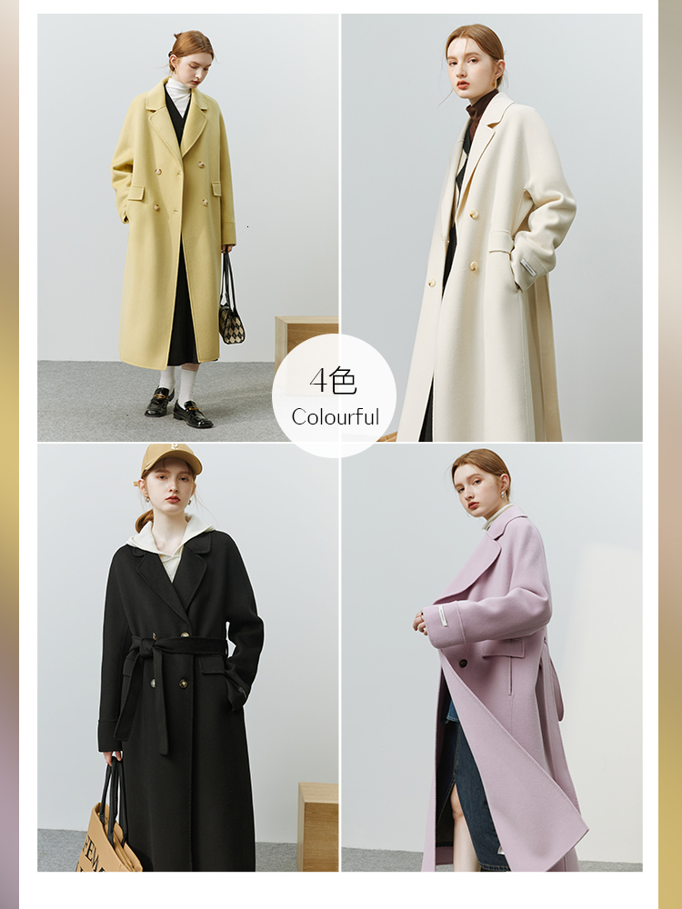 Women's Wool Blends FSLE Korean Style 100% Woolen Coat Women Autumn Winter Solid Office Lady Elegant Double-sided Mid-length Female 221129