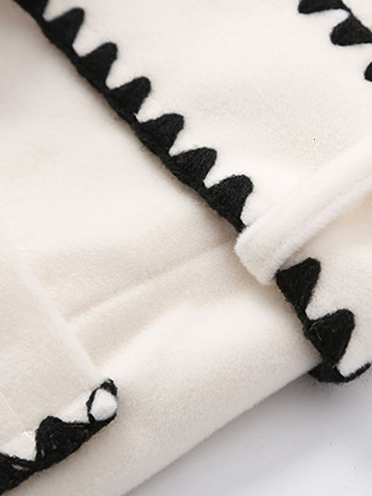 Women's Wool Blends Autumn Winter Fashion Wavy Side Embroidery Long Jacket Coat Women Notched Full Sleeve Thick Pocket Sashes Woolen Outerwear 22