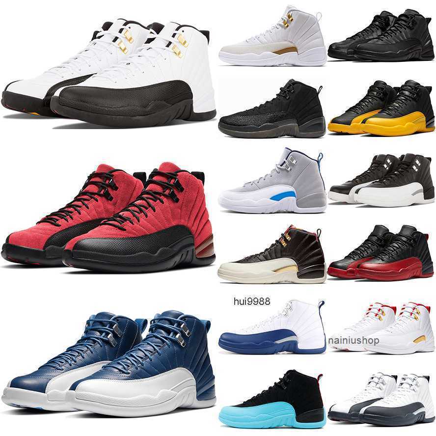 Newest 12 12s mens Basketball shoes REVERSE FLU GAME BALL FIBA Dark concord TAXI university gold Sports Trainers Sneakers shoes 7-13