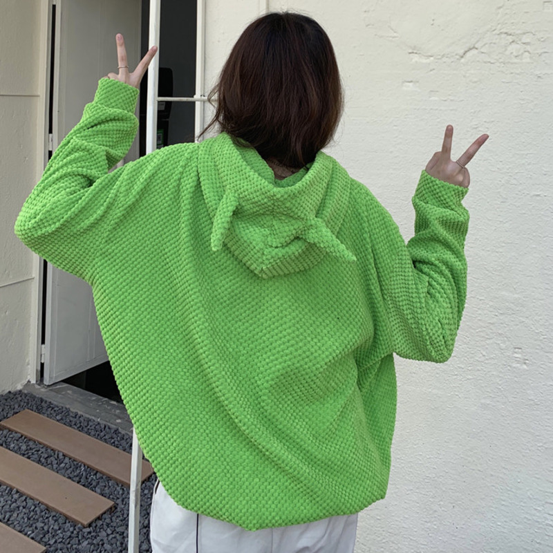 Women's Hoodies Sweatshirts Autumn Women Harajuku Punk Gothic Devil Horn Hooded Sweatshirt Plaid Teens Zip-Up Casual Loose Streetwear Party Cloth