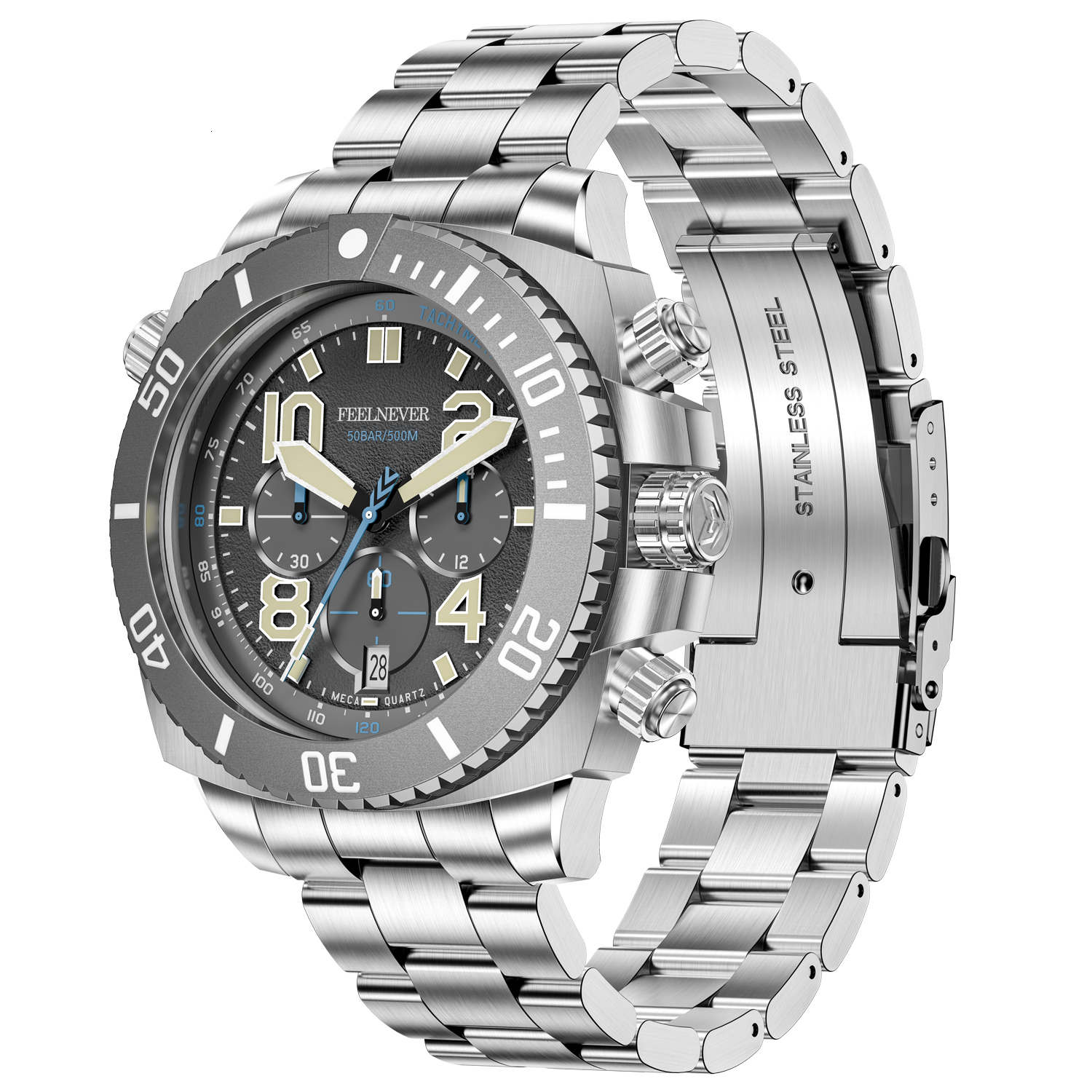Wristwatches FeelNever Sport Dive Men Watch Stainless Steel Big Dial Watches For 500M Waterproof Quartz Clock Sapphire Crystal Wristwatch 221128