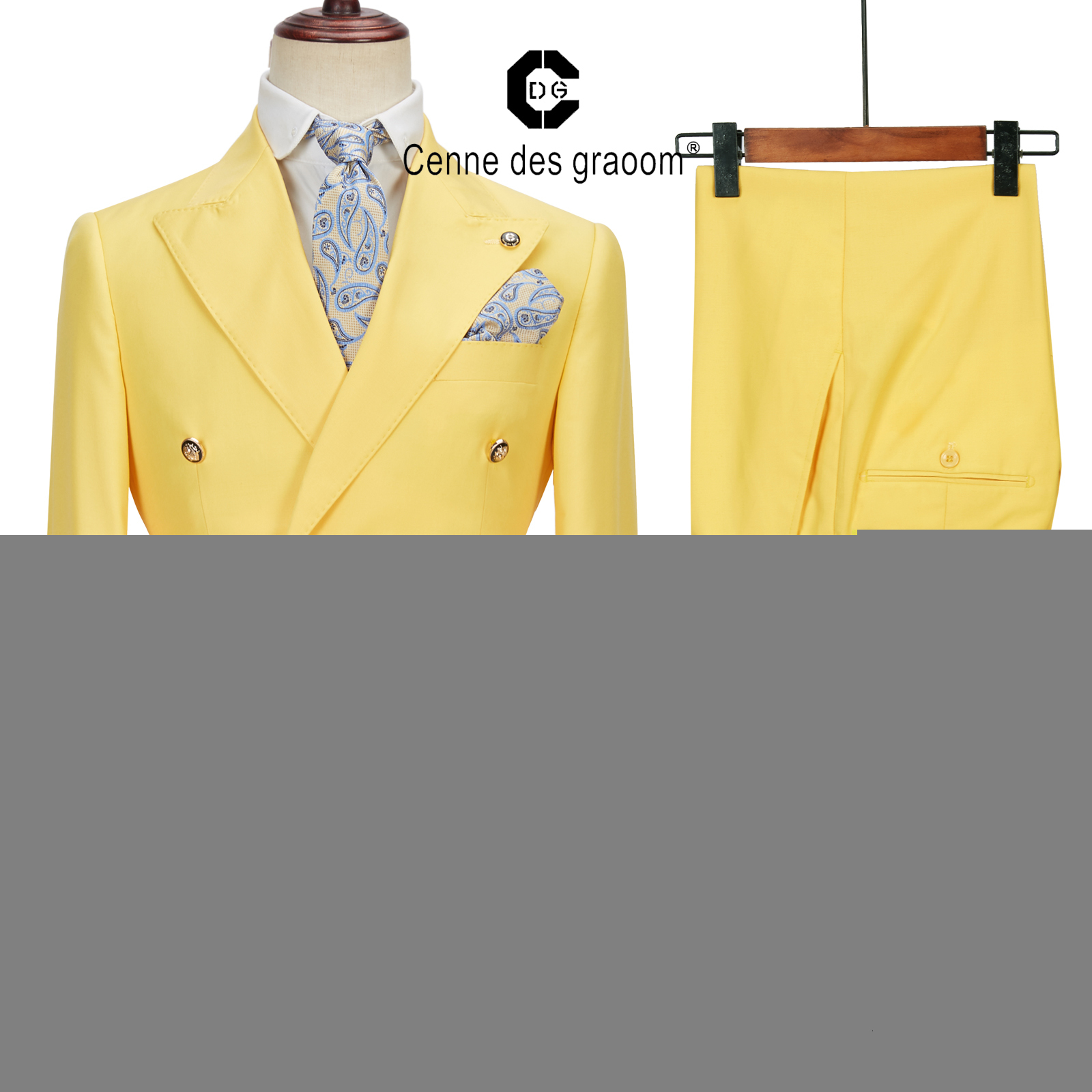 Men's Suits Blazers Cenne Des Graoom Men Winter Jackets Double Breasted Tailor-Made 2 Pieces Gold Button Blazer Pant Wedding Costume Homme 221128