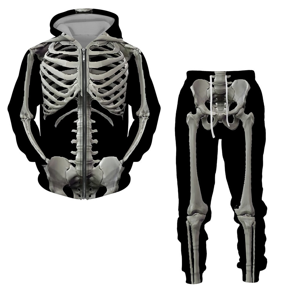 Men's Tracksuits Halloweeen Cosplay Skeleton Splanchna 3D All Over Print Zipper Men's Hoodie Pants 2 Pcs Set Streetwear Suits 221128