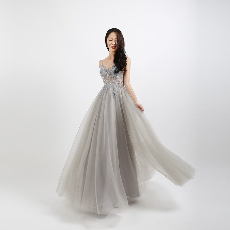 Party Dresses Beaded Crystal Prom Long Sexy See Through A-Line Split Tulle V Neck Spaghetti Strap Evening Formal Gown 221128