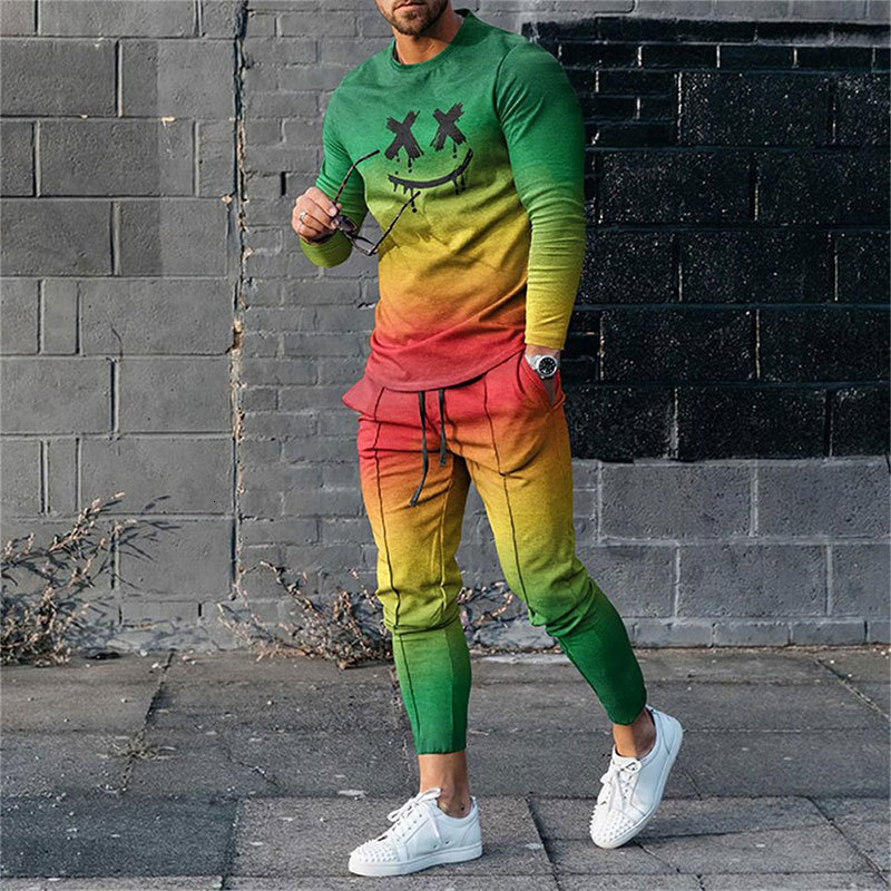 Men's Tracksuits Mens T-shirtstrousers Suit Stripe Spring Winter Gradient Graphic Printed Long-sleeve Man Outfit 2 Piece Set Oversize 221128