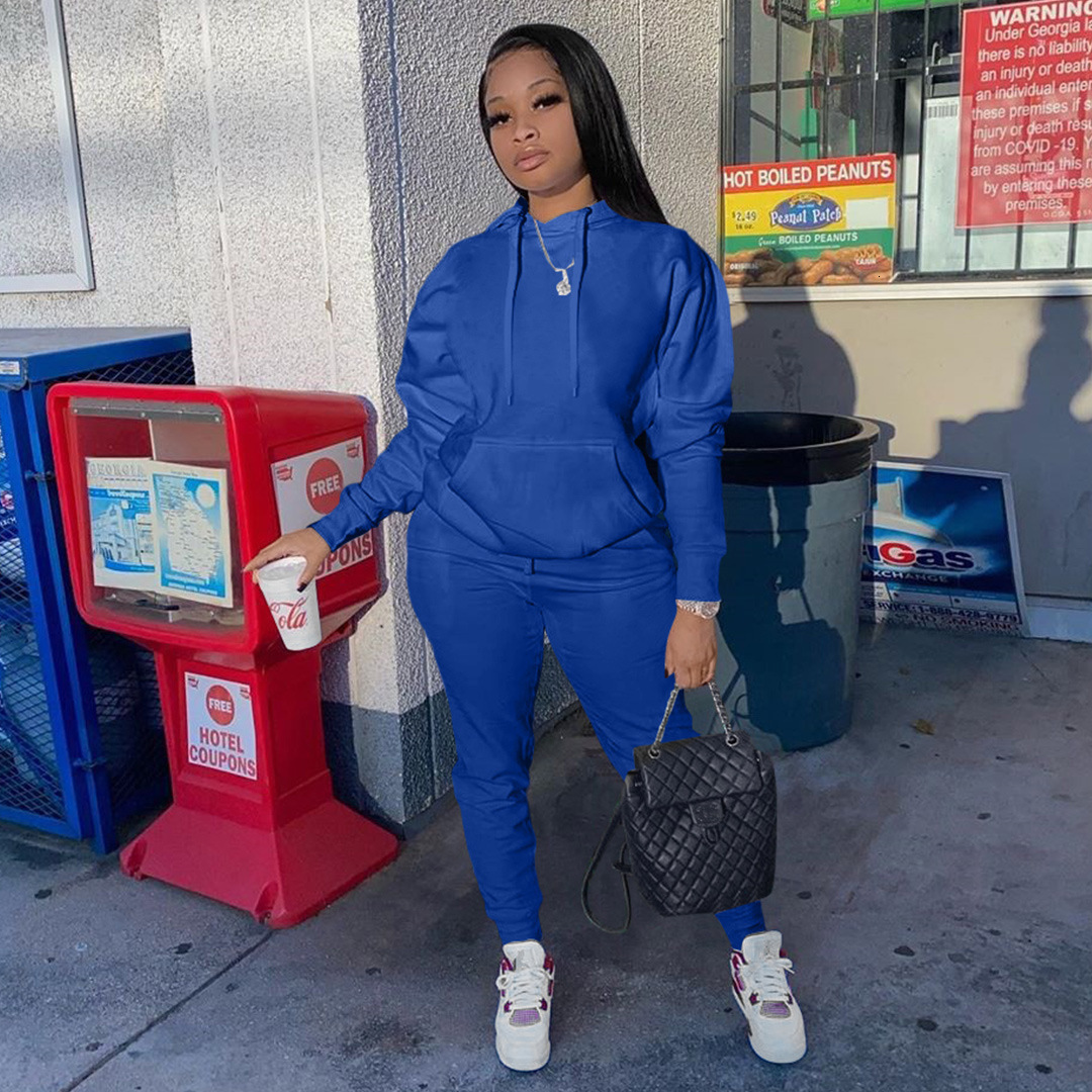 Womens Two Piece Pants Hoodies Sport Set Fall Winter Tracksuit Solid SweatshirtsPants Casual Streetwear Sweat Suits 221129