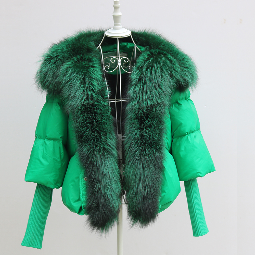 Women s Down Parkas ANNSIRGRA Winter Jacket White Duck Coat Women Real Fur Coats Super Large Collar With Knit Sleeve Fashion 221128