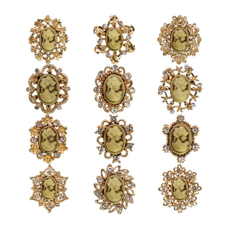 Pins Brooches Lot 12pcs Crystal Flower Vintage Victorian Cameo Brooch Pin Set for Women 221128