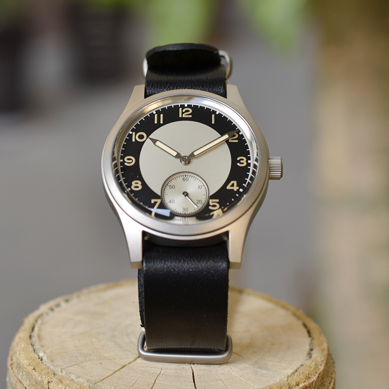Wristwatches Baltany Tuxedo Retro Watch 36mm Sub Second 60s Mini Dress Watches Stainless Steel Leather Strap Wristwatch 221128