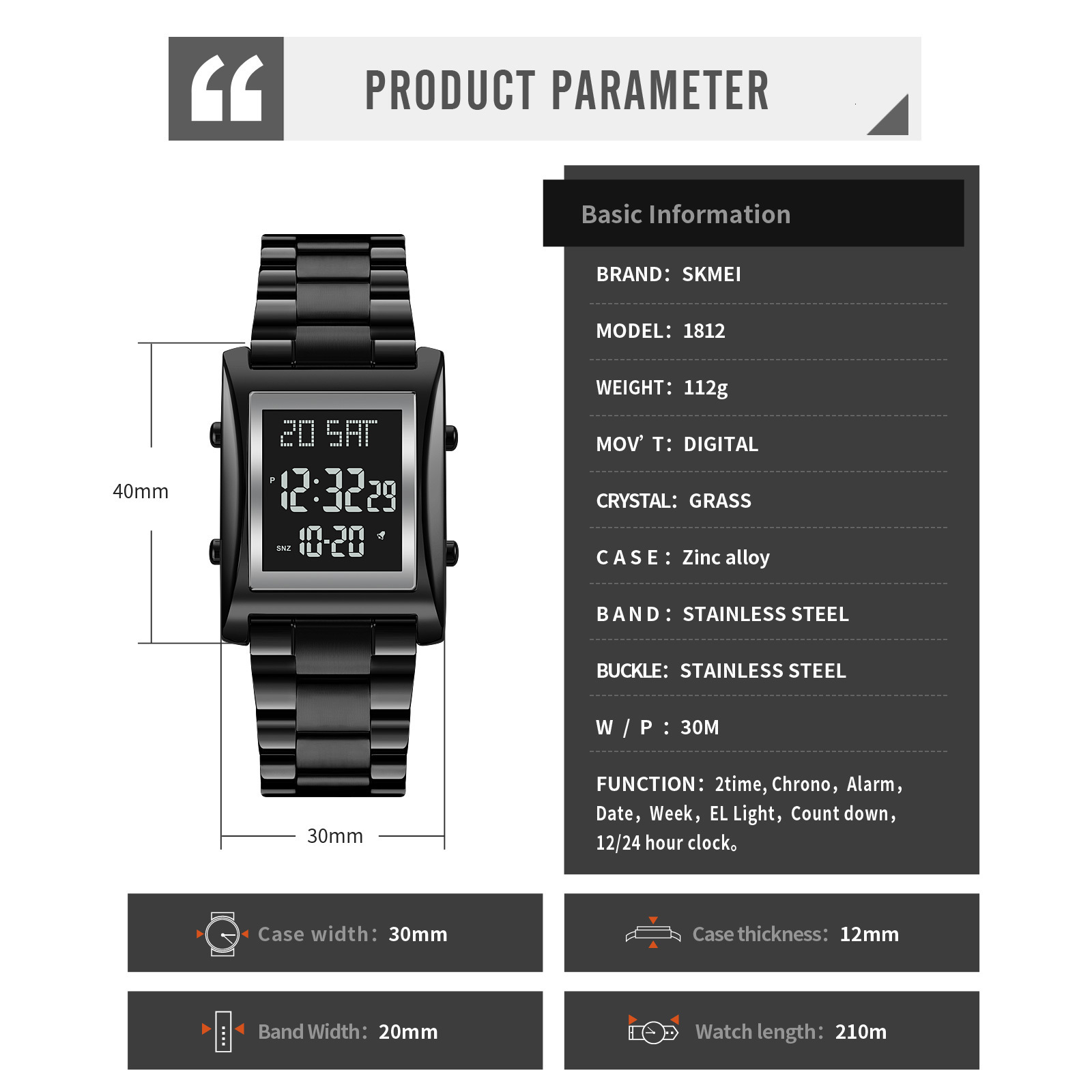 Wristwatches SKMEI Japan Digital movement Watch mens military Chrono Count Down Alarm LED Light Waterproof Sport Watches reloj hombre 1812 221129