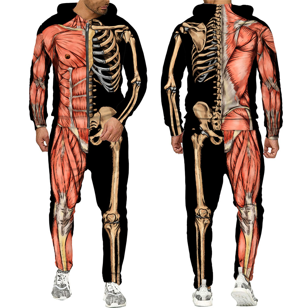 Men's Tracksuits Halloweeen Cosplay Skeleton Splanchna 3D All Over Print Zipper Men's Hoodie Pants 2 Pcs Set Streetwear Suits 221128