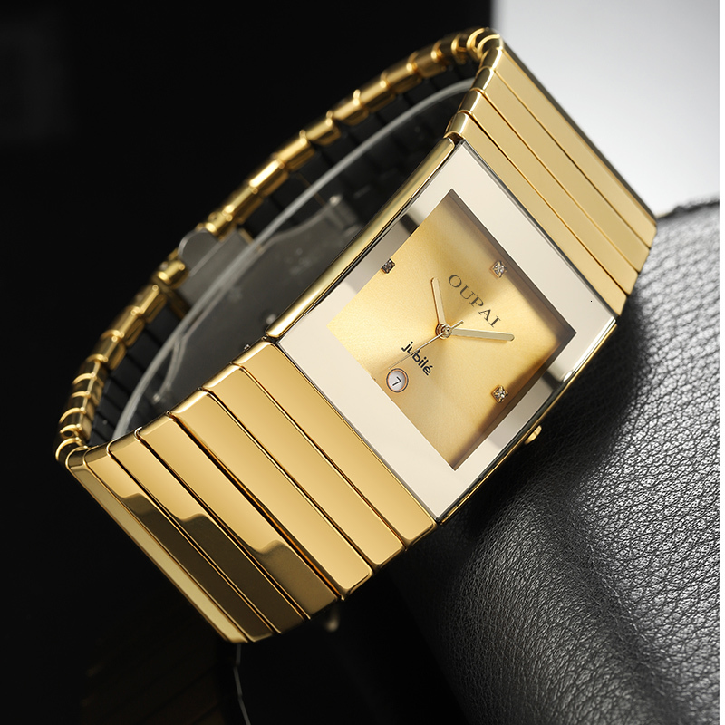 Wristwatches OUPAI Arrival Rectangle Business Watch Golden Pvd Cover Ceramic 35mm Large Size Ultra Thin Middle Aisa Style Waterproof 221128