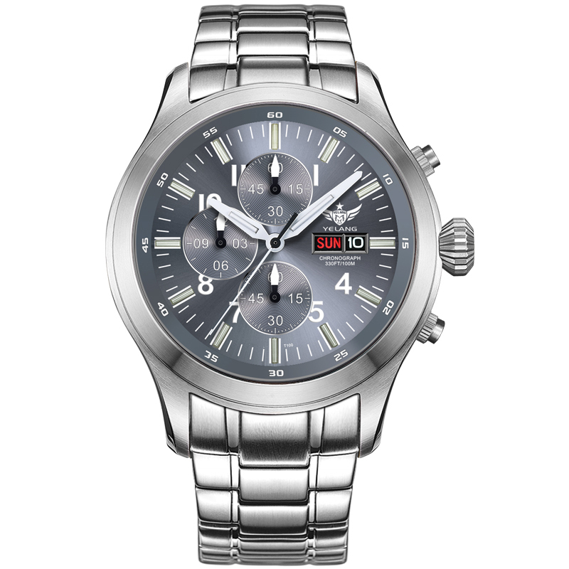 Wristwatches Yelang Men Tritium Watch Mens Chronograph Watches Pilot Quartz Wristwatch 100M Waterproof T100 Luminous Sapphire Mirror Military 221128