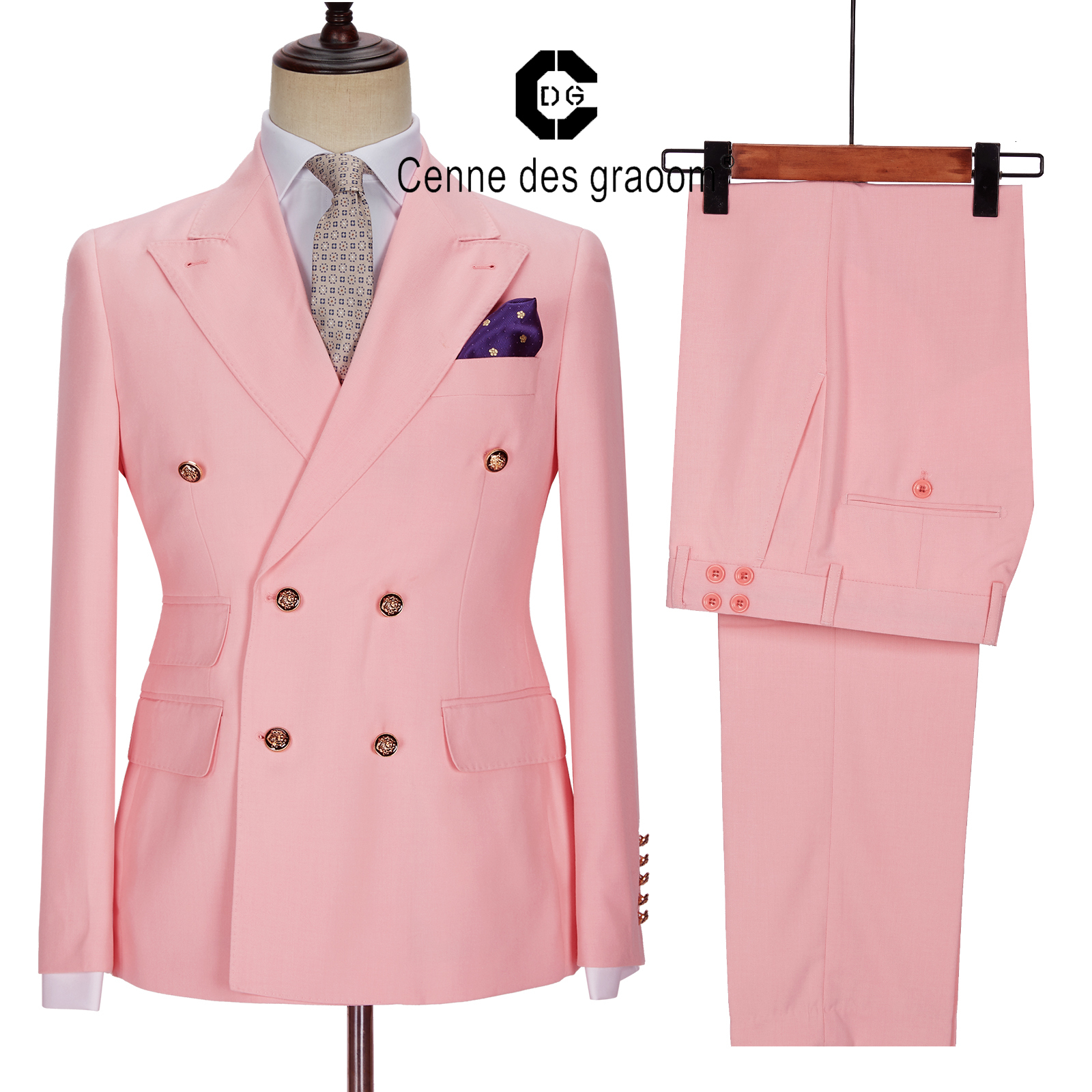 Men's Suits Blazers Cenne Des Graoom Men Winter Jackets Double Breasted Tailor-Made 2 Pieces Gold Button Blazer Pant Wedding Costume Homme 221128