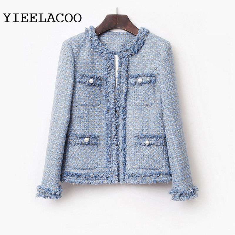 Wo Blue French perfume tweed jacket female temperament of the spring and autumn period winter 221129, Sky blue
Wo Blue French perfume tweed jacket female temperament of the spring and autumn period winter 221129, Sky blue