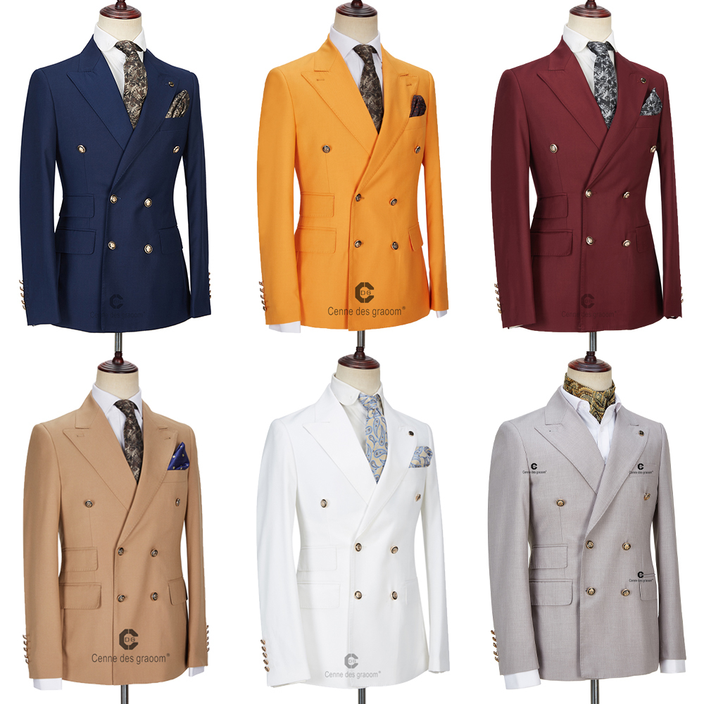 Men's Suits Blazers Cenne Des Graoom Men Winter Jackets Double Breasted Tailor-Made 2 Pieces Gold Button Blazer Pant Wedding Costume Homme 221128