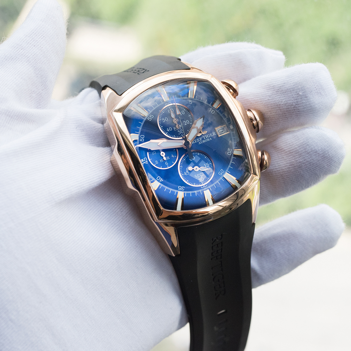 Wristwatches Reef Tiger RT Top Brand Luxury Sport Watch for Men Professional Stop Watches Waterproof Rose Gold Blue Dial RGA3069 T 221128