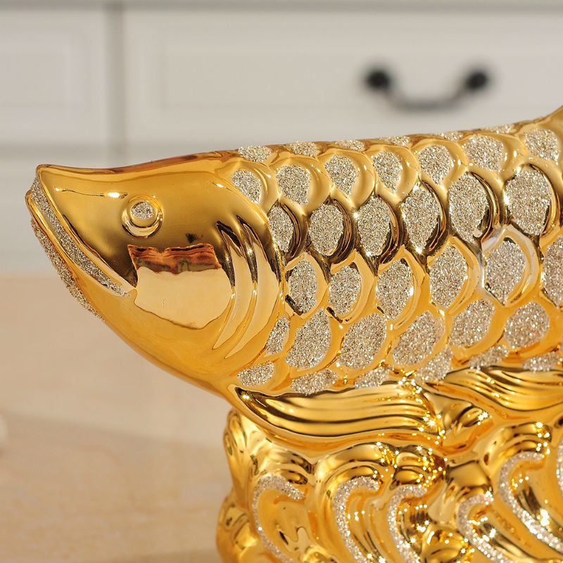 Decorative Objects Figurines European Wedding Decor Crafts Ceramic Creative Room Decoration Handicraft Gold Arowana Porcelain Decorations W4035 221129