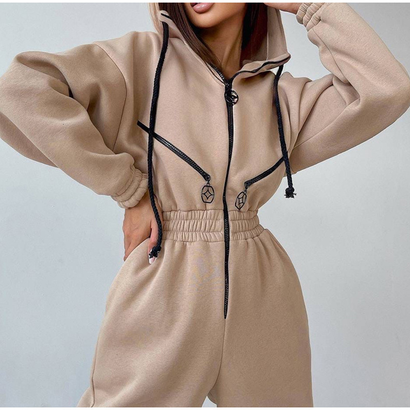 Women's Two Piece Pants Casual Women Basic Hoodie Two Piece Sets Zipper Drawstring Jacket Outerwear And Elastic Pencil Pant Suit Autumn Winter Tr