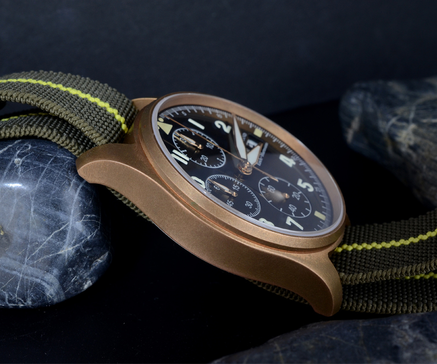 Wristwatches Hruodland Bronze Chronograph Quartz Pilot Watch for Men Double Luminous Sapphire Crystal 100m Water Resistant Retro Military 221128