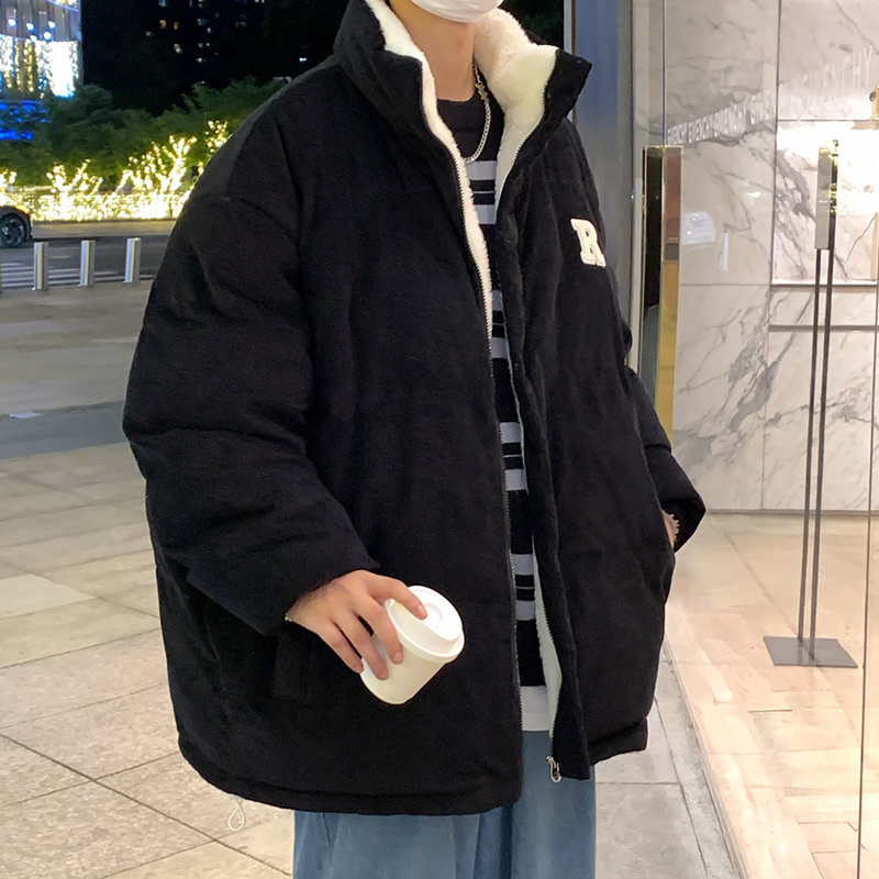 Mens Down Parkas Hybskr Warm Letter Graphic Men Winter Parka Coats Woolen Lamb Stand Collar Streetwear Male Two Side Wear Casual Jackets 221129