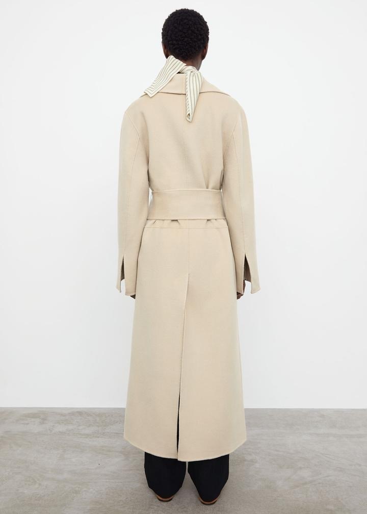 Women's Wool Blends color women Long Coat 21 winter season oversize v-neck lether cardigen belt trench 221129