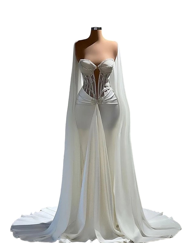 Mermaid Wedding Gown For Bride 2023 Fish Bones Bridal Dress With Cape Engagement Dresses Elegant Dubai vestidos de gala