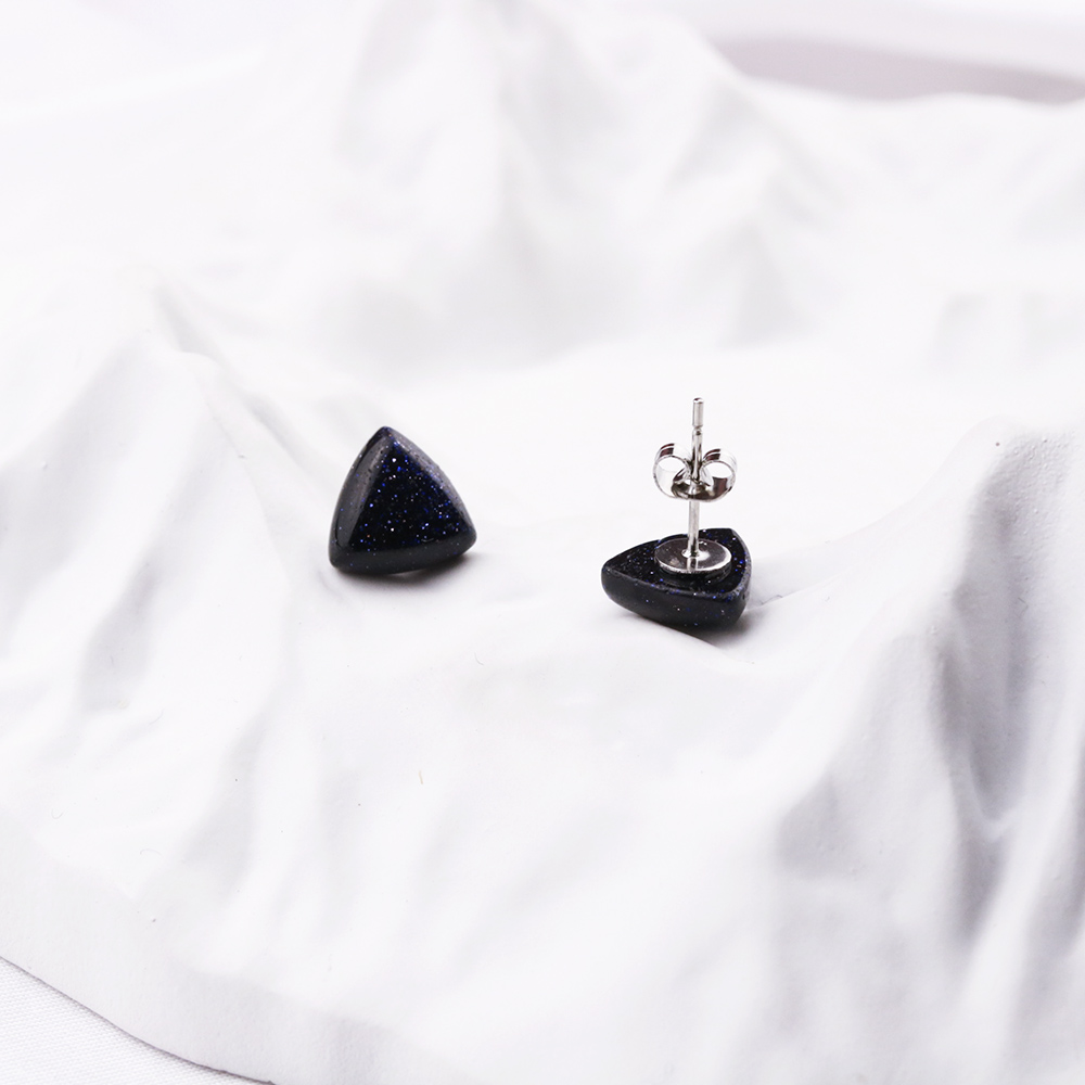 Natural Stone Triangle Stud Earrings Crystal Quartz Tiger Eye Amethyst Agate Stainless Steel Earring Jewlry for Women