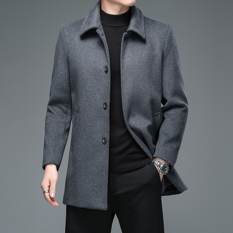Mens Wool Blends High Quality Winter Jackets and Coats Business Casual en Long Overcoat Men Turn Down Collar 221129
