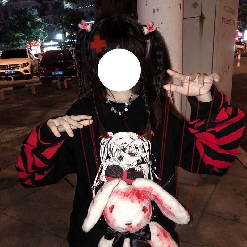 Women's Hoodies Sweatshirts Emo Style Women Streetwear Gothic Anime Punk Long Sleeve 2000s Graphic Tees Y2k Fairy Grunge Goth Egirl Alt Clothes 2