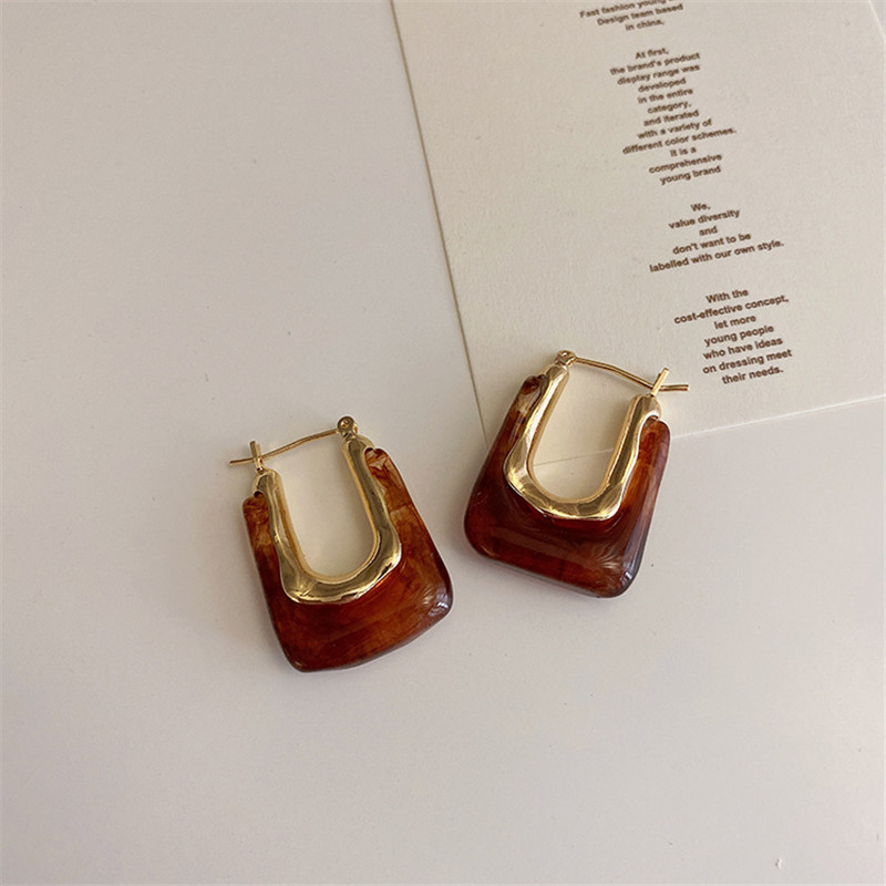 New Trendy Transparent Resin Hoop Dangle Earrings for Women Girls Geometric Irregular Metal Acrylic Earring Party Jewelry